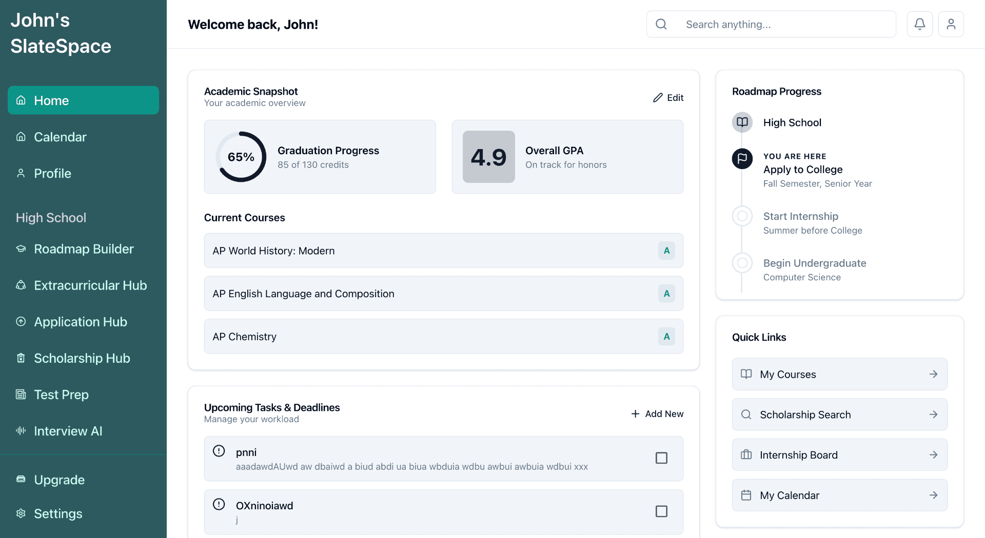 SlatePath Dashboard - Your academic command center